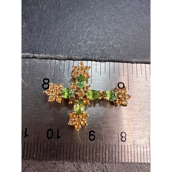 Vintage 10K Yellow Gold Tsavorite and Golden Beryl Cross Pendant – Samuel Aaron - Picture 10 of 10